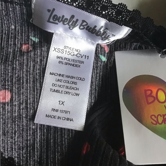 Lovely Bubbly 1X black plus size cherry tank top with scrunchie NWT - Picture 5 of 9